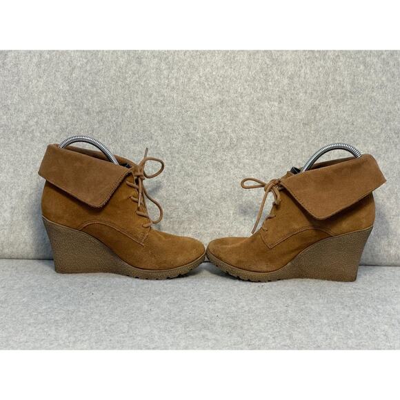 Mia Boots Womens Chaysee Ankle Booties Tan Leather Lace Up Wedge Heels Size 6 - Picture 5 of 8